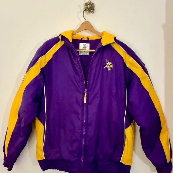 Vintage Minnesota Vikings NFL Team Jacket — Purple/Gold Full Zip — Men’s Medium - Picture 4 of 11